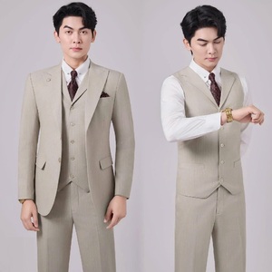 Formal Three-Piece Suit <b>Set</b> <b>Blazer</b> Vest Pant for Spring Wedding Hosting - Product Image 5