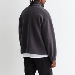 Veste polaire Sherpa brodée à col zippé coupe ample pour homme, idéale pour l'hiver, avec impression en relief personnalisée, style sweat à capuche. - Product Image 1