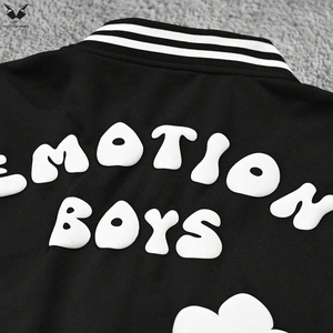 New Design Flower Patch Varsity Jacket Black White Men Streetwear Floral Embroidery Letterman Jacket Custom Baseball Team Wear - Product Image 2