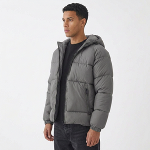 Custom Men's Hooded Puffer Jacket <b>Warm</b> Quilted Winter Coat Insulated Outdoor Casual <b>Clothing</b> Embroidery Front Reversible - Product Image 2