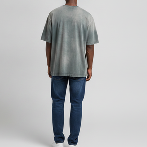 เสื้อยืดโอเวอร์ไซส์ทรงปกติ สตรีทแวร์ ผ้าฝ้าย 280 กรัม ล้างสีแบบแอซิดวอช แต่งรอยขาดด้านหน้าและด้านหลัง พิมพ์โลโก้ตามสั่งสำหรับผู้ชาย - Product Image 6