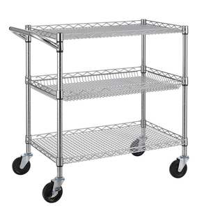 Chariot de cuisine en métal à 3 niveaux de qualité supérieure avec paniers ventilés et finition thermolaquée antirouille, rangement polyvalent - Product Image 3