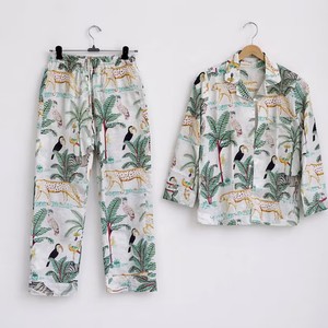 Ensemble de pyjama en coton imprimé à la main : Vêtements de nuit indiens, vêtements de détente d'été, style automne pour femmes - Product Image 1