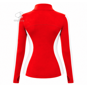 Delta | Sigma | Theta <b>Women's</b> Red Workout Set With <b>White</b> Contrast Side Panels Full Zip Jacket High Waist <b>Leggings</b> Activewear Set - Product Image 3