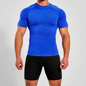 Camiseta de Compresión Azul para Hombre, Manga Corta, Cuello en V, Secado Rápido, Ajuste Deportivo, Tejido de Poliéster, Estilo Casual Elegante, Ropa de Verano - Product Image 1