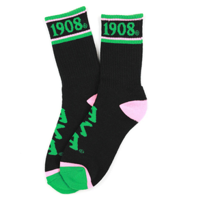 AKA 1908 Crew <b>Socks</b> <b>Black</b> Green Pink Cotton Blend Athletic Casual Mid Calf Comfortable Stretch Everyday Unisex Wear - Product Image 1
