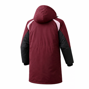 Premium Swim Parka Jacket Maroon Color Waterproof Long Hooded Coat with Inner Fleece Custom Logo Sports Team Winter Outerwear - Product Image 4