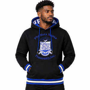 Sweat à capuche noir Phi Beta Sigma pour homme, avec écusson brodé, bleu royal, bordure blanche, poche kangourou, manches longues, fraternité - Product Image 1