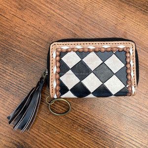 Vente en gros de porte-monnaie tendance en cuir véritable usiné à la main à carreaux Porte-monnaie de luxe de grande capacité pour femmes - Product Image 4