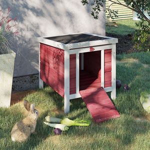 Grand enclos extérieur classique pour lapins, cochons d'Inde et chiens, en bois de sapin massif avec toit ouvrant imperméable, style rouge classique - Product Image 2