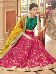 Pink Floral Print Ethnic <b>Shawl</b> Art Silk Dupatta Banarasi Style <b>Wedding</b> Party Wrap - Product Image 3