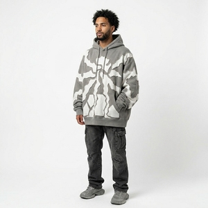 Sweat à capuche streetwear d'hiver personnalisé pour homme, effet vieilli, avec logo appliqué sur la poitrine, OEM ODM, coupe oversize - Product Image 2