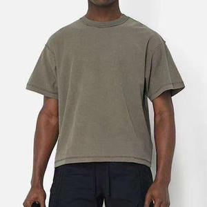 Manufacturer Custom Mens Knitted Front Logo Cropped <b>Tshirt</b> Drop Shoulder Blank Heavyweight 300gsm 100% Cotton Oversized Boxy - Product Image 4