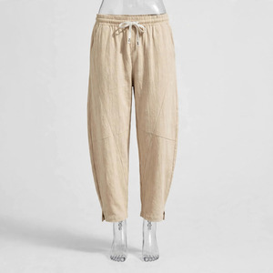 Pantalon Oxford en coton bleu pour homme, coupe droite, taille mi-haute, fermeture boutonnée, décontracté, léger, respirant, poches latérales, idéal pour l'été - Product Image 2