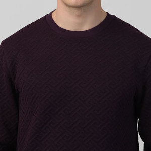 Pull en tricot à col rond pour homme, couleur unie, coupe classique, décontracté, à porter en automne, violet foncé, manches longues - Product Image 4