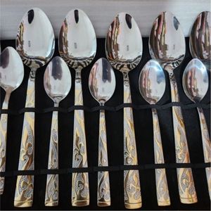 Elegant Gold Cutlery Set 24 <b>Pc</b> Premium Stainless Steel Flatware with Unique Hexagon Handle Design for Hotel Restaurant <b>Table</b> - Product Image 5