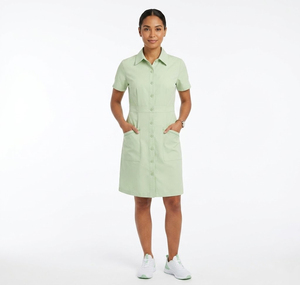 Bata de Enfermería de Manga Corta, Vestido Largo para Médicos y Enfermeras, Bata de Una Pieza con Cuello Tipo Scrub, Bata Dental Femenina - Product Image 6