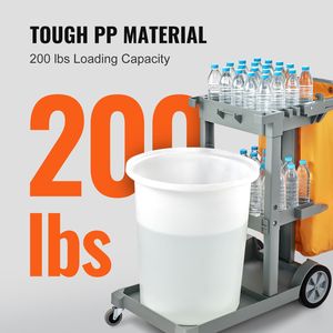 Carrello per Pulizie Professionale a 3 Ripiani, Capacità 90 Kg, Sacca in PVC da 95 Litri, 119x51 cm, per Servizi di Pulizia Alberghiera - Product Image 3