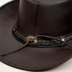 Chapeau de cowboy en cuir unisexe marron foncé à large bord, décontracté pour l'extérieur, adulte, toutes saisons, marque personnalisée, 52-54 cm - Product Image 4