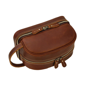 Full Grain Leather <b>Makeup</b> <b>Case</b> Cosmetic Travel Bag with Organized Compartments Secure Zipper and Convenient Carry Handle - Product Image 5