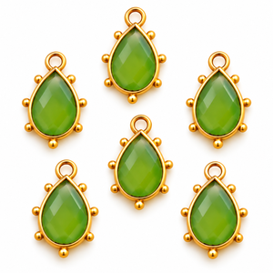 Green Chalcedony Pear Shape Faceted Gemstone Pendant Gold Plated Bezel <b>Charm</b> for <b>Jewelry</b> Making - Product Image 2