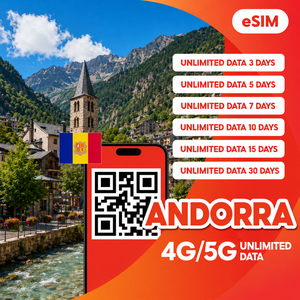 Andorra eSIM Données illimitées 3/5/7/10/15/30 jours 4G/5G Internet de voyage Code QR, Livraison instantanée par e-mail - Product Image 1