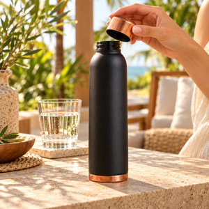 Premium Black <b>Copper</b> <b>Water</b> <b>Bottle</b> with Matte Finish <b>Copper</b> Screw Cap and Base Reusable Metal Flask | Modern Drinkware Essentials - Product Image 2
