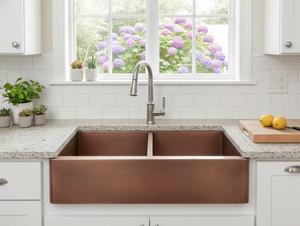 Évier de cuisine rustique en cuivre massif, fait main, finition martelée, grand évier simple avec aspect antique - Product Image 2