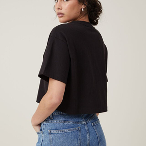 Camiseta de Algodón Lisa de Tallas Grandes, Cuello Redondo, Holgada, Sexy, Deportiva, para Gimnasio, Estampado Digital, Top Corto para Mujer, Venta al por Mayor - Product Image 5