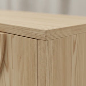 Buffet en bois moderne demi-cercle, meuble de rangement en bois à 4 portes avec panneau en arc, design moderne en arc - Product Image 5