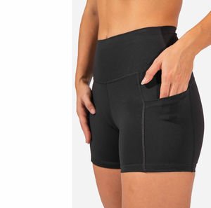 Women's High Waist Black Sport Shorts With Pockets Breathable Knitted Spandex Polyester Regular Fit - Product Image 1