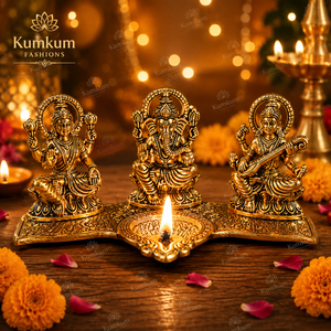 Lámpara de Metal Dorada con Figuras de Ganesha, Lakshmi y Saraswati, Artesanía Antigua, Ídolo Hindú, Regalo Festivo, Decoración para el Hogar, Boda, Diwali - Product Image 2