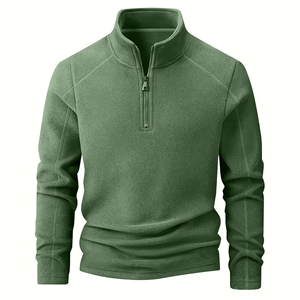 Sweat-shirt en molleton tricoté respirant pour homme, col montant, coupe droite, violet uni, fermeture éclair quart de tour, idéal pour l'automne - Product Image 4