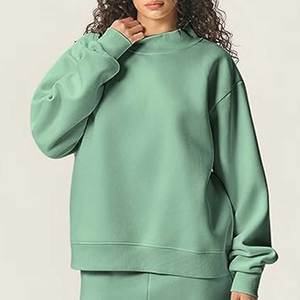 Sudadera de Cuello Alto Oversize para Mujer, de Alta Calidad, Color Sólido, Hombros Caídos, Manga Larga, Transpirable, 100% Algodón, Estilo Otoñal - Product Image 3