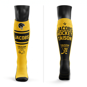 Premium 300 GSM Knit Ice Hockey <b>Socks</b> Polyester Cotton Blend Olive Black Stripe Jacquard Logo Custom Design - Product Image 4