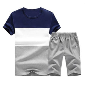 Ensemble de shorts décontractés pour hommes, personnalisables en gros, motif uni, broderie de logo, respirant, séchage rapide, taille élastique, coton, été - Product Image 1