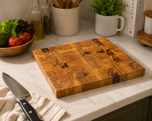 Tabla de cortar de madera de acacia hecha a mano con veta de extremo, tabla de cortar de madera premium para cocina, bloque de carnicero - Product Image 1