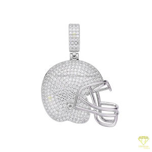 Designer Football Helmet <b>Charm</b> Pendant With Hand Set VVS Moissanite Diamonds in 925 Sterling <b>Silver</b> - Product Image 6