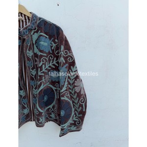 Indian Suzani <b>Velvet</b> <b>Jacket</b> Handmade Floral Embroidery <b>Jacket</b> Boho Hippie <b>Jacket</b> Inside Cotton Iining <b>Jacket</b> <b>Women's</b> <b>Jacket</b> - Product Image 2