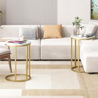 Table d'appoint moderne en marbre poli en forme de C avec poignée coulissante en acier inoxydable, écologique pour salon, chambre, cuisine, extérieur
