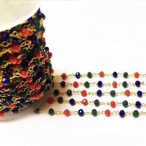 Chaîne de chapelet multi-disques à facettes en pierres précieuses rondes, finition argentée, chaîne perlée multicolore pour la fabrication de bijoux - Product Image 3