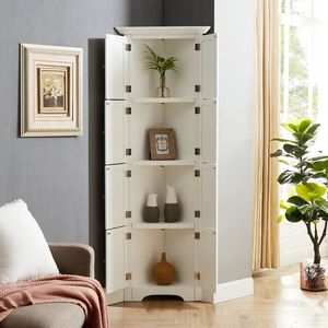 Modern <b>White</b> Tall <b>Storage</b> <b>Cabinet</b> with 4 Shelves and Doors for Living Room Kitchen Office Bedroom Bathroom - Product Image 4