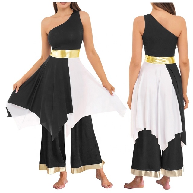 Womens Lyrical Dance Outfit One Dress and Wide Leg Pants Worship Praise Dance Costume Wholesale Dropshipping Designer Dance Wear