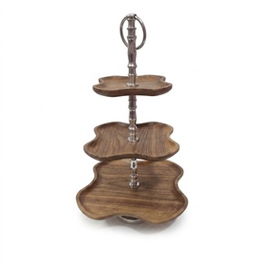 Luxury 2-Tier Metal Branch Cake Stand With Gold Brass Finish & Wooden Platter Elegant Handcrafted Dessert Display Stand For Sale - Product Image 4