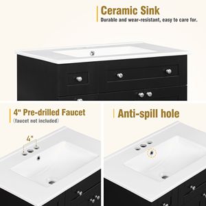Lavanderia da bagno nera da 30 pollici con lavandino in ceramica combinato a doppio livello cassetto profondo e 2 porte Soft-Close abbondante armadio di stoccaggio - Product Image 6