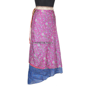 New Exclusive Indian <b>Around</b> Reversible Silk Magic <b>Wrap</b> <b>Skirt</b> Women Wear Vintage Silk Sari Long Length <b>Wrap</b> <b>Around</b> <b>Skirt</b> 2 Layer - Product Image 2