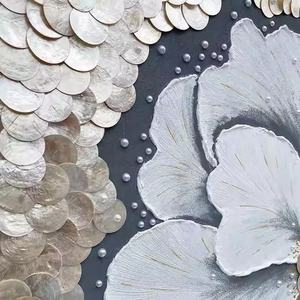 Peinture murale abstraite florale faite à la main sur toile, avec texture de nacre, décoration intérieure de luxe, vente en gros - Product Image 3