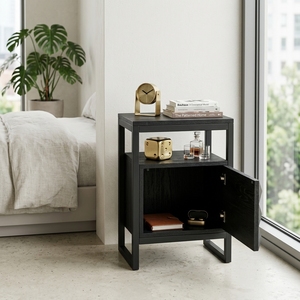 Dice Side Table Black Modern Wooden Storage <b>Drawer</b> Cabinet Organizer Featuring Geometric Diamond Pattern Carved Facade Metal Bas - Product Image 2