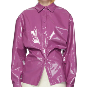 Women PU Leather Shirt Snap Button Front Long Sleeve Soft Breathable Outdoor Streetwear Camisole Relaxed Fit Casual <b>Blouse</b> - Product Image 1