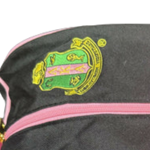 AKA USB Port Backpack <b>Black</b> Pink Laptop School Travel Backpack Embroidered Crest Large Capacity Book Bag with USB Charging Port - Product Image 3